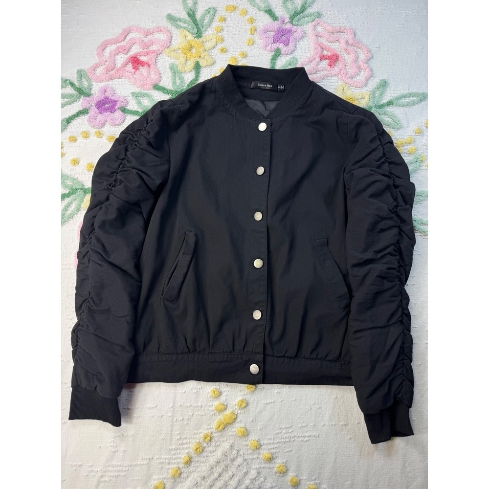 Doe &‎ Rae Black Ruched Sleeve Bomber Jacket Women's Size S